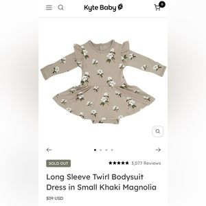 Kyte Baby Khaki Magnolia Bodysuit Twirl Dress, Size: 0-3 months